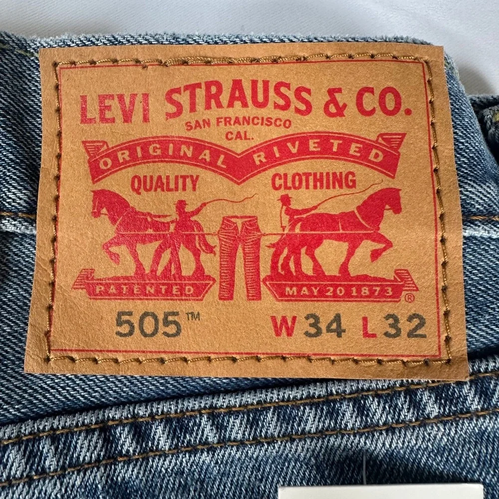 Levis 505 Regular Fit Mens Jeans 34x32 Medium Wash Straight Leg Denim A3